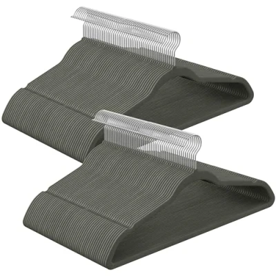 Afbeelding van SONGMICS 100 stuks fluwelen kleerhangers voor volwassenen, lengte 41,5 cm, dun, groot draagvermogen, met 360 draaibare haken, jassen, overhemden, roze en roségoud CRF026G100