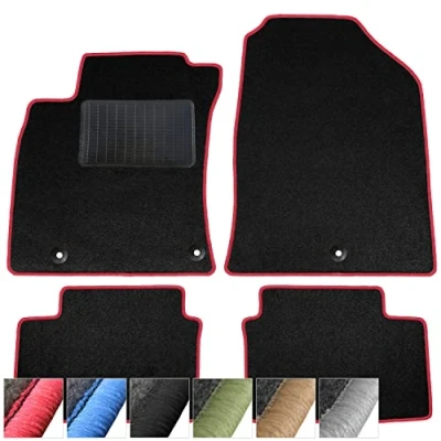 Afbeelding van moto MOLTICO Set van 4 zwarte velours automatten voor Kia Picanto II 2011 2017 (rood decoratieve stiksels)