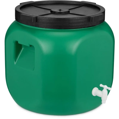Afbeelding van Garronda 40L Met Kraan Kunststof Trommel Deksel Vat HDPE Voedselvat Tuin Hobbock Groen GD DOL Barrel Green