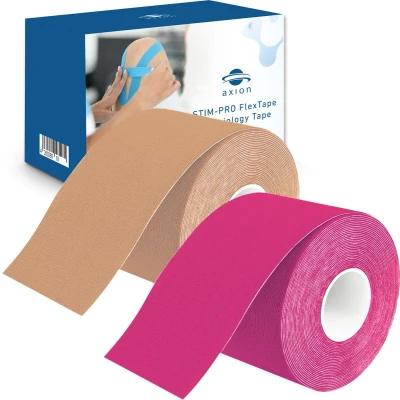 Afbeelding van axion® Kinesiologie Tape Set van 2 beige roze waterdicht huidvriendelijk elastisch zelfklevende bandage fysiotape optimaal voor sport en dagelijks gebruik.