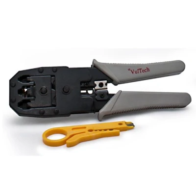 Afbeelding van Vultech CRI 01 krimptang met stripper voor draad, rj45 rj11 rj12, grijs/zwart