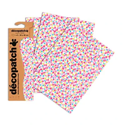 Afbeelding van Décopatch C689O een zakje met 3 vellen bedrukt papier, 30 x 40 cm, roze pompons