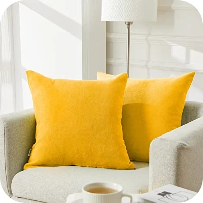 Afbeelding van Topfinel Set van 2 decoratieve kussenslopen chenille, pluizig, voor bank, bed, tuin, balkon, buiten, 40 x cm, geel