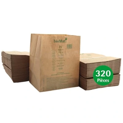 Afbeelding van bioMat Composteerbare papieren vuilniszakken, 7 l, 320 zakjes van kraftpapier voor organisch afval, vochtbestendig, dubbele bodem, gemaakt in Duitsland