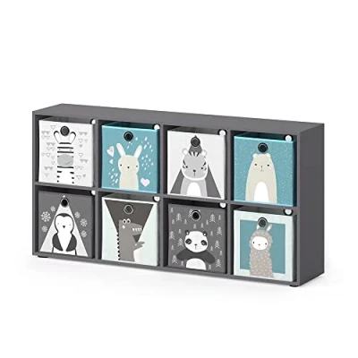 Afbeelding van Vicco kinderboekenkast &quot;Scutum&quot;, grijs, 143 x 72,6 cm met 8 vouwdozen