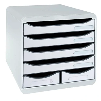 Afbeelding van Exacompta Ref. 312740D Big BOX MAXI 1 x 4 laden voor documenten A4+ en 2 kleine het opbergen van gebruiksvoorwerpen buitenafmetingen: 34,7 27,8 27,1 cm lichtgrijs