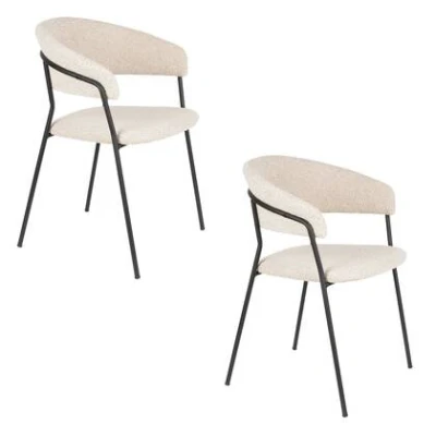 Afbeelding van Housecraft Living Zeri Eetkamerstoelen armleuning Off white/ Zwart Set van 2