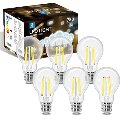 Afbeelding van Aigostar Edison LED lamp, retro, vintage, E27, 6 W, komt overeen met 58 W halogeenlamp, 780 lumen, koud wit 6500 K, decoratieve lamp A60, hoek 330º, CRI ≥ 80, stuks