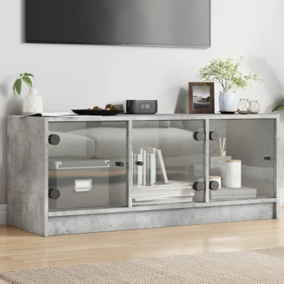 Afbeelding van Tv meubel met glazen deuren 102x37x42 cm betongrijs