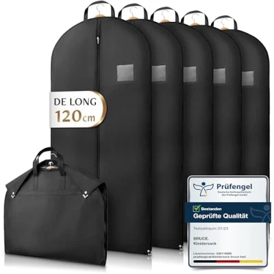 Afbeelding van 5 x premium kledingzak, 100 60 cm, optimale materiaalafmetingen van 120 g/m², hoogwaardige kledinghoes voor pak en jurk, extra zak kostuums op rijst., cm