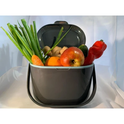 Afbeelding van Compost Caddy, het handige GFT afvalbakje in de keuken 2,5 liter Grijs / Aqua