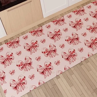 Afbeelding van PETTI Artigiani Italiani keukentapijt, antislip, wasbaar, hal, keuken, 52 x 180 cm, motief roze strik, 100% Made in Italy