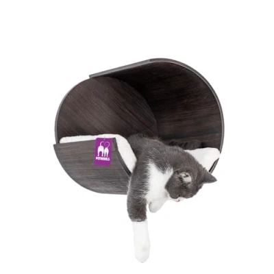 Afbeelding van Petrebels Wandmeubel wandmontage Klimmuur Kat Kattenmuur Moon 40 Wengé x 35 cm