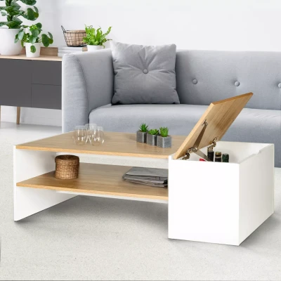 Afbeelding van Table basse bar contemporaine IZIA avec coffre blanc et bois