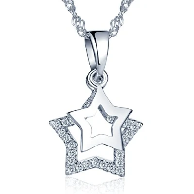 Afbeelding van Unendlich U 925 zilveren hanger ketting voor dames en meisjes, twee bewegende sterren, versierd met glanzende zirkonia, cadeau Kerstmis, verjaardag, Sterling zilver, Zirkonia