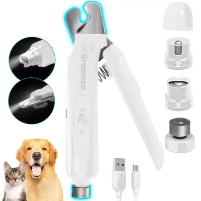 Afbeelding van Groomzo 2 in 1 Elektrische Nagelvijl en Nagelknipper Knipper Schaar Trimmer Pro 2024 Oplaadbaar &amp; Draadloos Diamant Vijlkop voor Honden, Katten Dieren Wit