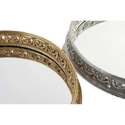Afbeelding van Snackdienblad DKD Home Decor 38,5 x 8 cm Spiegel Zilverkleurig Gouden Hars Neoklassiek (2...