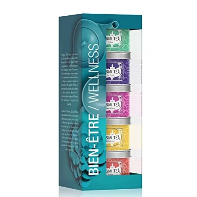 Afbeelding van Kusmi Tea Set met 5 miniaturen Les Wellness Assortiment gearomatiseerde thee en infusie Detox, BB Boost, Sweet Love Be Cool Infusion van 25 g