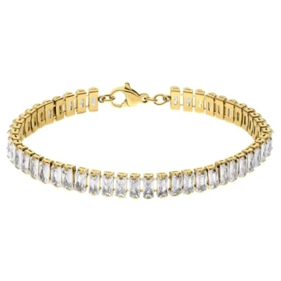Afbeelding van Lucardi Dames Stalen goldplated Armband met wit Staal Goudkleurig 20 cm