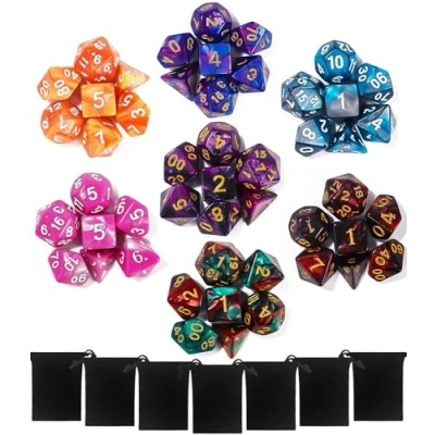 Afbeelding van TIDEVAN 49 Stuks Polyhedrale Dice, 7 Kleuren Herbruikbare Spel Dobbelstenen voor DND Dungeons and Dragons RPG JDR MTG D20 D12 D10 D8 D6 D4 Tafel Set Digitale Teller Rollenspel