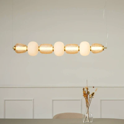 Afbeelding van LOOM DESIGN LED hanglamp Pearl 7, amber/goud, glas, 110 cm