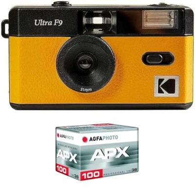 Afbeelding van Kodak Pack F9 Argentique + Pellicule 100 ASA Appareil Photo Rechargeable 35mm Jaune, Objectif Grand Angle Fixe, Viseur optique , Flash Intégré APX 100, 36 poses