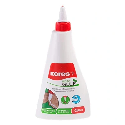 Image de Kores Colle liquide blanche forte tenue pour enfants et adultes, sûre non toxique, les arts l&#039;artisanat, fournitures scolaires de bureau, lot 1 x 250 ml
