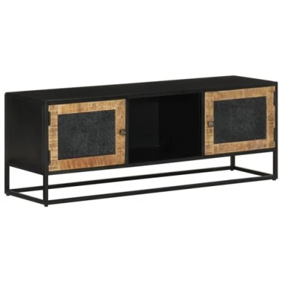 Afbeelding van Tv meubel 110x30x40 cm massief ruw mangohout en ijzer