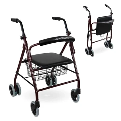 Afbeelding van Mobiclinic Prado Rollator Lichtgewicht Aluminium Zitting en mandje Inklapbaar Drukremmen 4 wielen