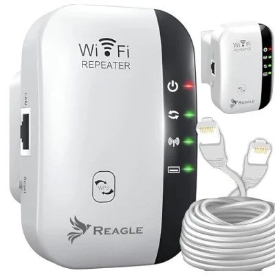 Afbeelding van Reagle Wifi repeater 300 Mbps WLAN versterker 3 in 1 2,4 GHz WPS, WPA2 Wi Fi signaalversterking voor thuis en op kantoor Compatibel met 802.11n/g/b Eenvoudige installatie Tot