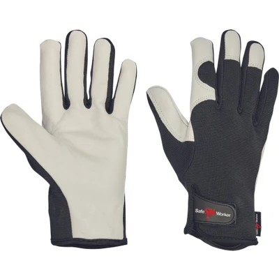 Afbeelding van SafeWorker JEKER TL SAFE geitenleer handschoen 01010176 6 stuks Wit/zwart