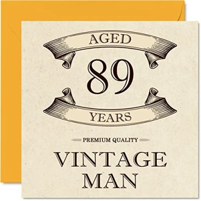 Afbeelding van Vintage verjaardagskaarten voor mannen 89 jaar Grappige verjaardagskaart opa, vader, echtgenoot, oom, broer, 145 mm x mm, wenskaart 89e verjaardag