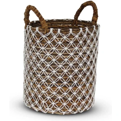 Afbeelding van Rieten Mand van Zeegras Wit Naturel Bali Ø 34 x 40cm
