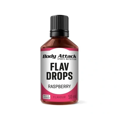 Afbeelding van Body Attack Flav Drops® 50 ml Framboos Aromadruppels voor levensmiddelen Suikervrij Calorievrij Veganistisch Duitse kwaliteit