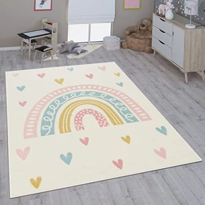 Afbeelding van Paco Home tapijt voor kinderen, de kinderkamer, uniseks, verschillende patronen en maten, afmetingen: 160 cm rond, Kleur: Crème 4