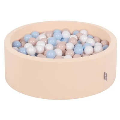 Afbeelding van KiddyMoon Ballenbad voor baby&#039;s, rond, 90 x 30 cm/200 ballen, 7 cm, ballenbak, speelgoed kinderen, beige: Pastelbeige, pastelblauw en wit