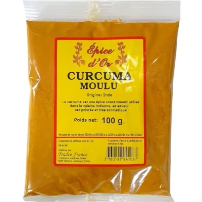 Image de Curcuma Moulu 100g Epice d&#039;Or, Pure et Naturel, Végétalien, Sans Colorants, Additifs Ni Conservateurs.