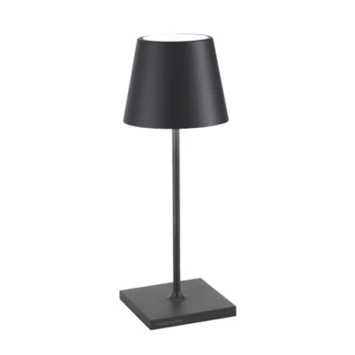 Afbeelding van Zafferano Poldina Pro Mini Tafellamp Oplaadbare Buitenlamp Antraciet IP65 Spatwaterdicht Bureaulamp Snoerloos Dimbare LED Lamp Tuinlamp met Draadloos Oplaadstation 30 cm x Ø 11cm