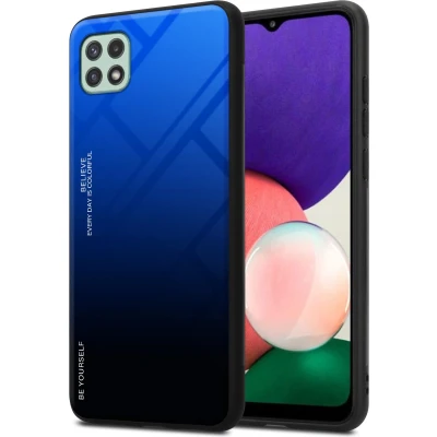 Afbeelding van Cadorabo Hoesje geschikt voor Samsung Galaxy A22 5G in BLAUW ZWART Tweekleurige beschermhoes van TPU silicone Case Cover en achterzijde gehard glas
