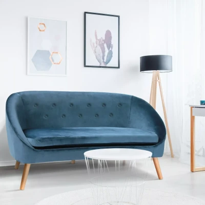 Afbeelding van Canapé banquette en velours SONIA bleu