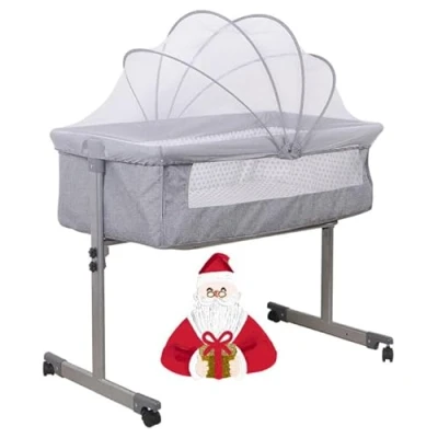 Afbeelding van BBAUER Cododo Babybed, wieg met matras en muggennet, in hoogte verstelbaar, babybed voor baby&#039;s van 1 tot 36 maanden, mobiele babykamer (96 x 57 77 cm, grijs)