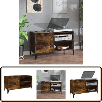 Afbeelding van Platenkast 84,5x38x48 cm bewerkt hout gerookt eikenkleurig