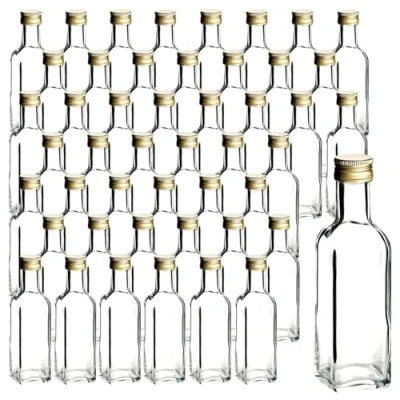 Afbeelding van gouveo Maraska MFET100G Set van 48 glazen flessen 100 ml met gouden schroefdop Kleine 0,1 liter fles om te vullen Vierkante lege voor likeur, brandewijn, olie