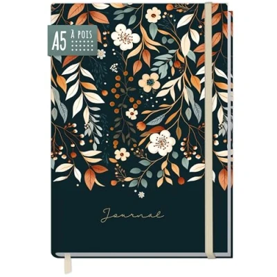 Afbeelding van Paper &amp;you® Bullet Journal Dotted A5 met elastiek [Pretty Flowers] 156 pagina&#039;s notitieboek duurzaam en klimaatvriendelijk