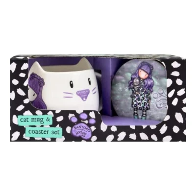 Afbeelding van Set Gorjuss Smitten kitten Kopp Onderzetters 2 Onderdelen Keramisch Zwart Wit