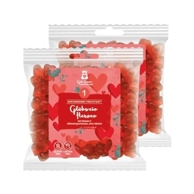 Afbeelding van Set van 2 kerstpakketten in de vorm glühwein hartjes met een goed humeur, vruchtensapbeer, zonder kunstmatige kleur en smaakversterkers, gluten lactosevrij