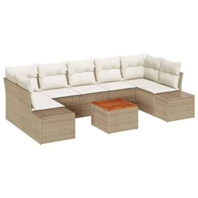 Afbeelding van vidaXL 8 delige Tuinbank Set met Kussens Beige Poly Rattan Acacia