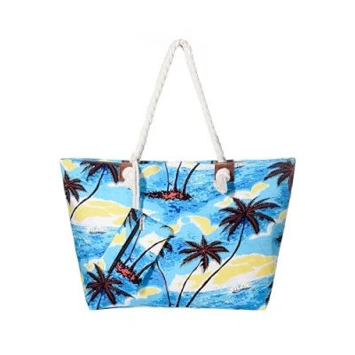 Afbeelding van DonDon Grote waterdichte strandtas met ritssluiting boodschappentas schoudertas, Retro Chic jaren &#039;90