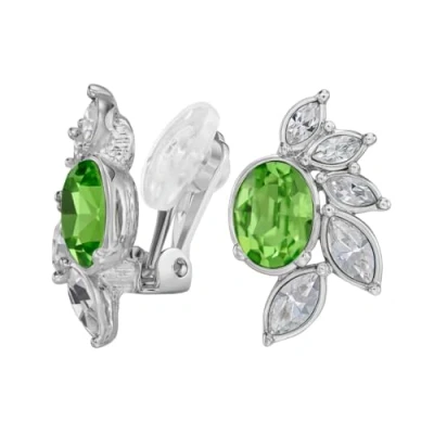 Afbeelding van Traveller Clip Oorbellen Oorclips Dames Zilverkleurig Kristallen Preciosa Crystals Groen Peridot &amp; Transparant Geplatineerd Bloem 20 x 12 mm 157779