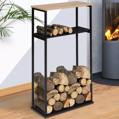 Afbeelding van Groot verticaal houtrek met legplanken 33 x 66 112 cm voor open haarden